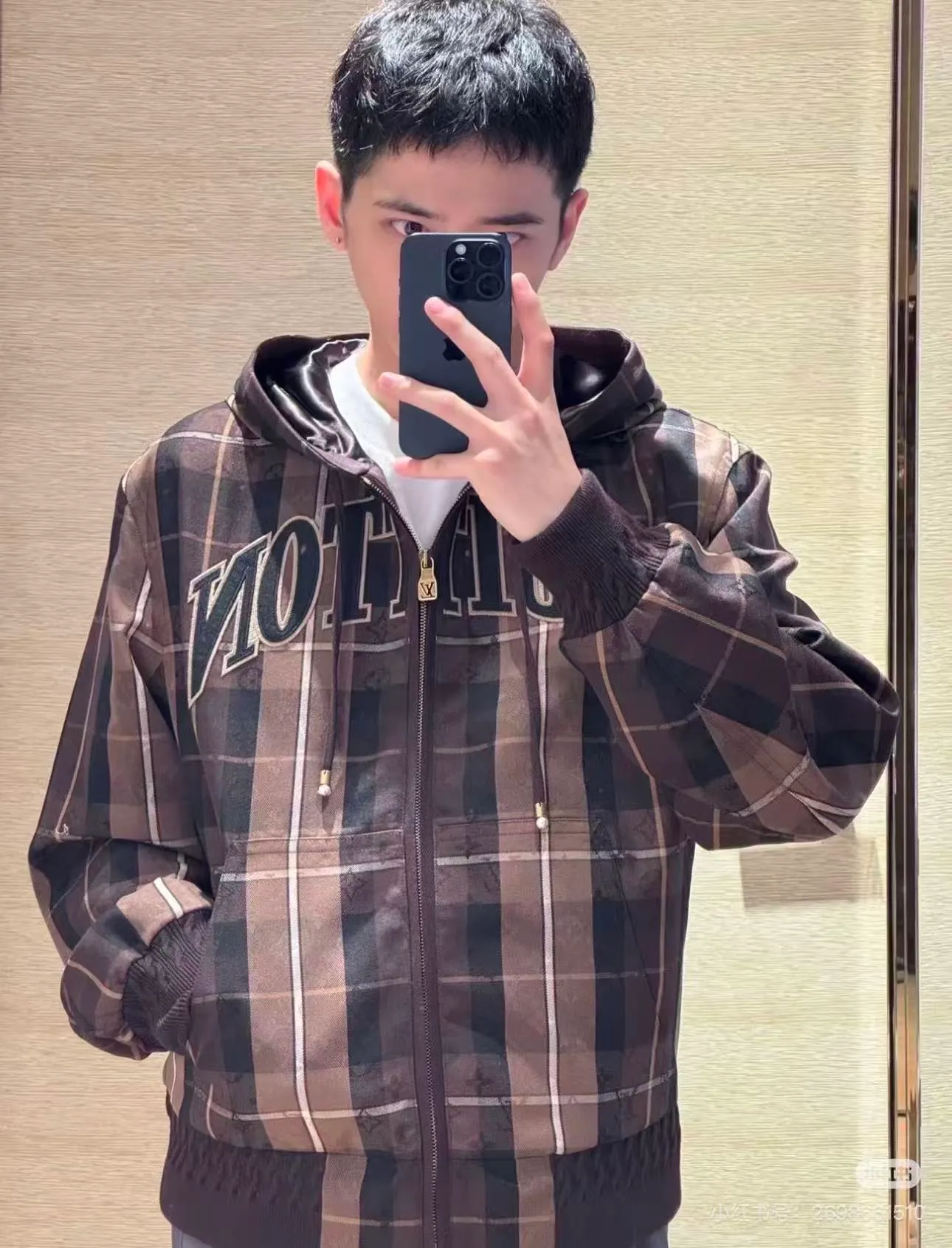 Louis Vuitton/Louis Vuitton Retro plaid curved letter embroidered hooded jacket